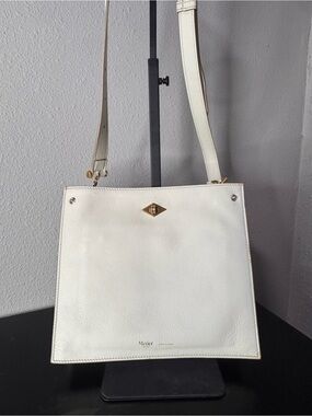 Metier Stowaway Cream Leather Crossbody Bag with Gold Accent
